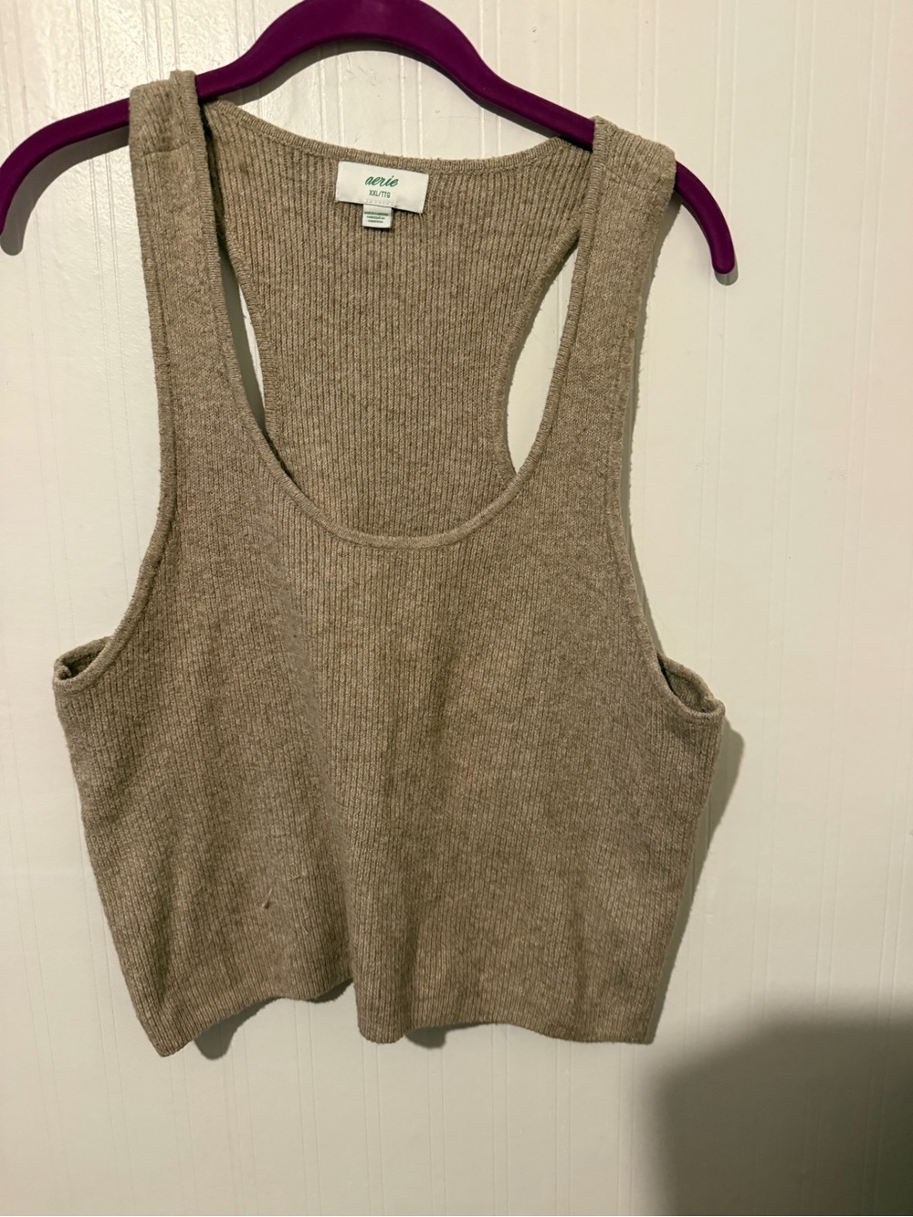 Aerie Ribbed sweater Knit Tank Top in Taupe XXL